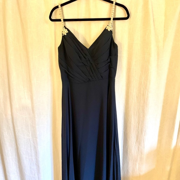 Hayley Paige navy gown with beaded straps - Picture 3 of 6